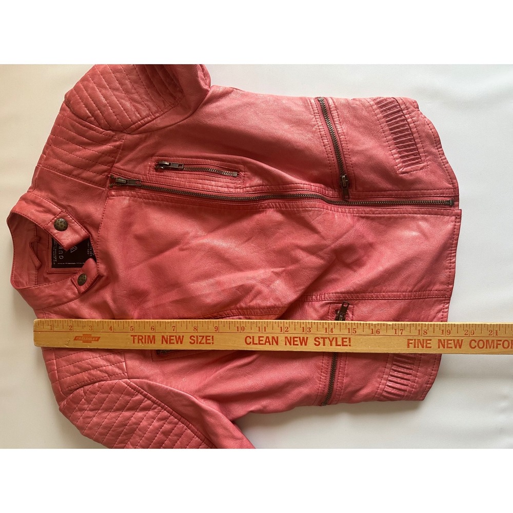 Guess Pink Faux Leather Moto Jacket Quilted Detail Zipper Pockets Size XS - Picture 3 of 8